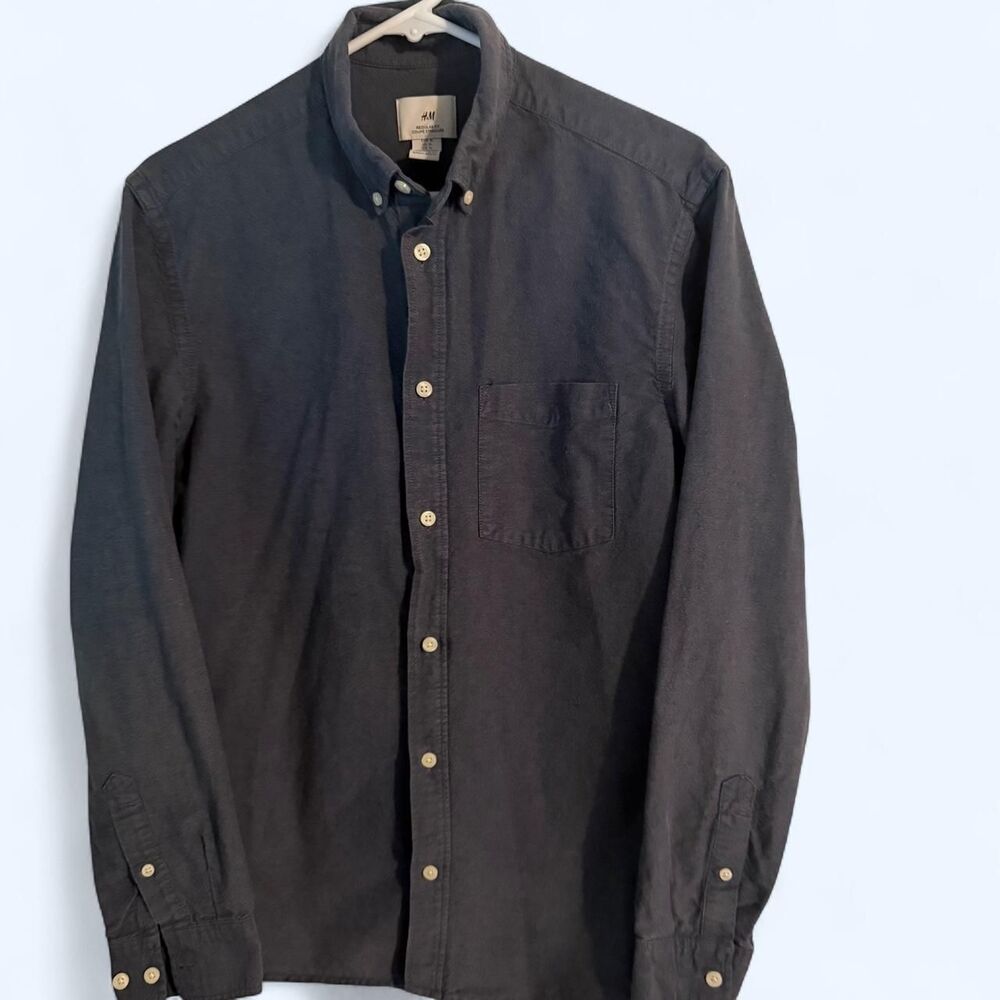 H&M Regular Fit Premium Navy Button-Down Shirt